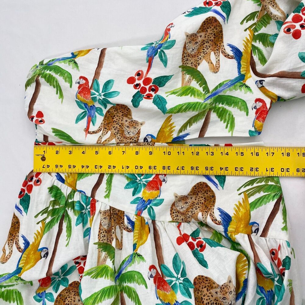 Farm Rio Midi Dress Tropical Paradise One Shoulder Womens Large Cutout Waist - Picture 12 of 13